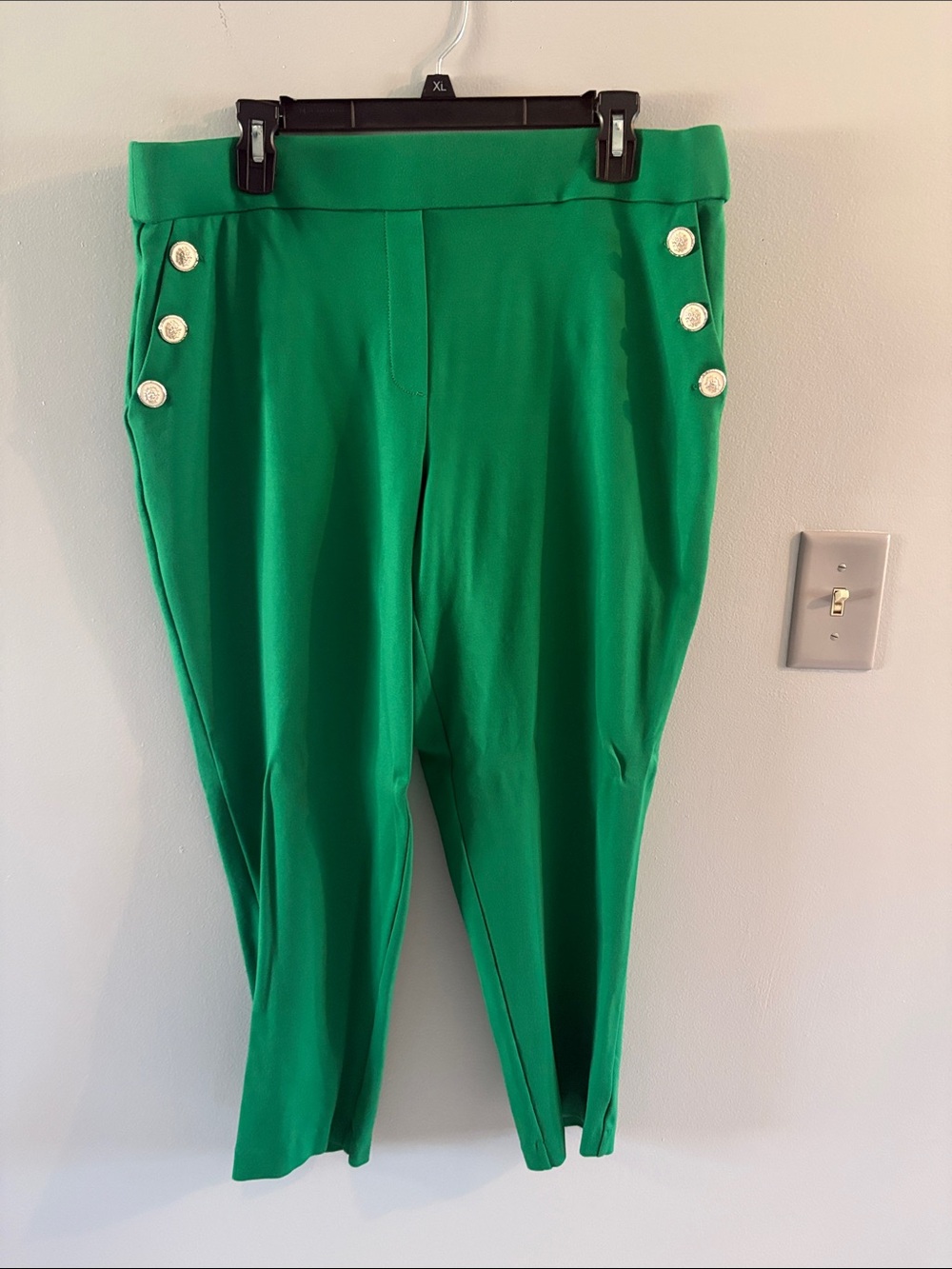 Green High-Waist Button Accent Ponte Pants XL